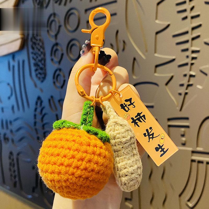 Plush Crochet Good Thing Happened Hand-knitted Persimmon Keychain