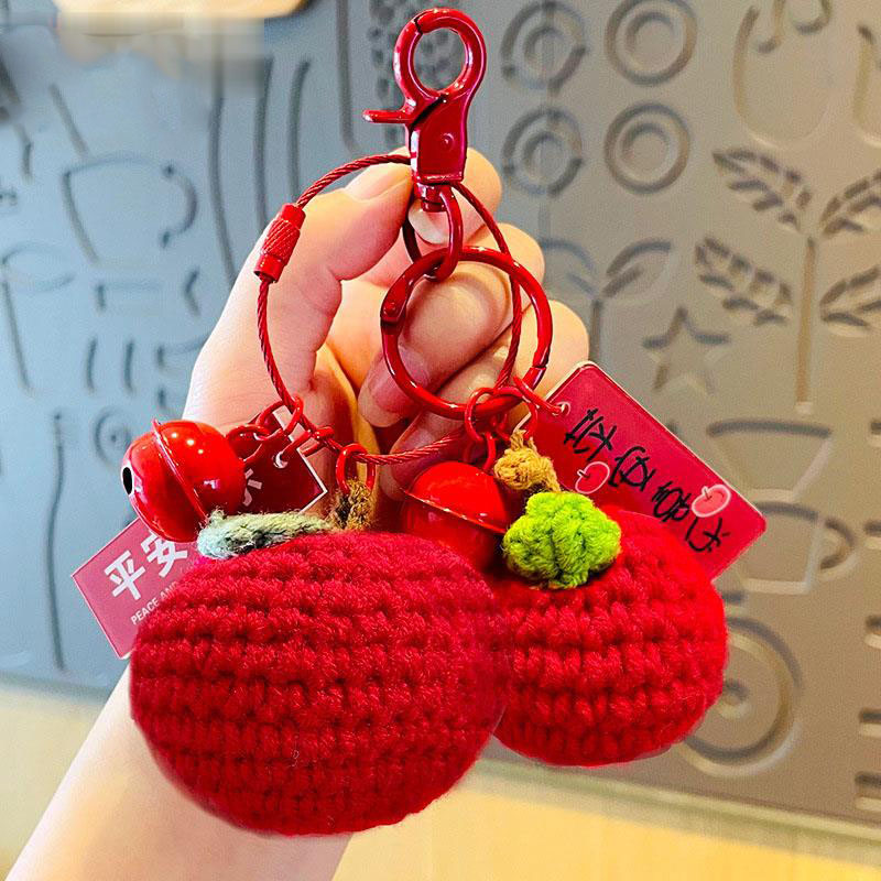 Happy Christmas And New Year Plush Crocheted Apple Keychain