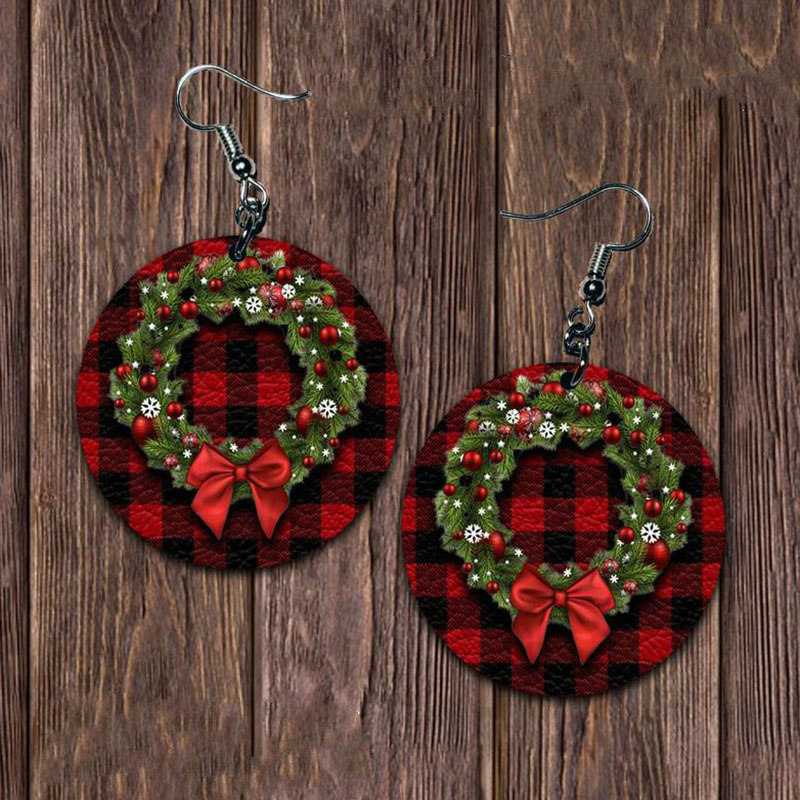 Wholesale Vintage Valentine's Day Patchwork Leopard Print Red Plaid Sequin Heart Leather Earrings