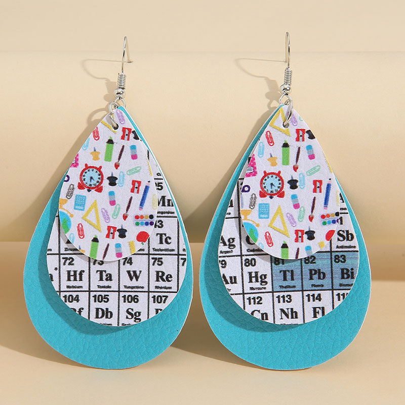 Water Drops Three Layers Simple Pencil Stripes Multi-layer Pu Printed Leather Earrings