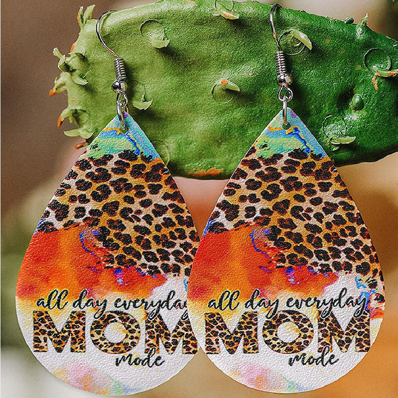Printing Vintage Leopard Print Patchwork Mother's Day Leather Earrings