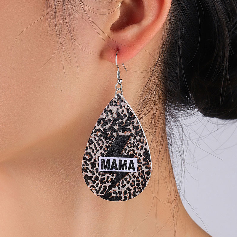 Vintage Mother's Day Letter Lightning Leopard Print Personalized Leather Earrings