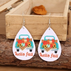 Thanksgiving Pumpkin Car Letters Double-sided Printing Pu Leather Earrings