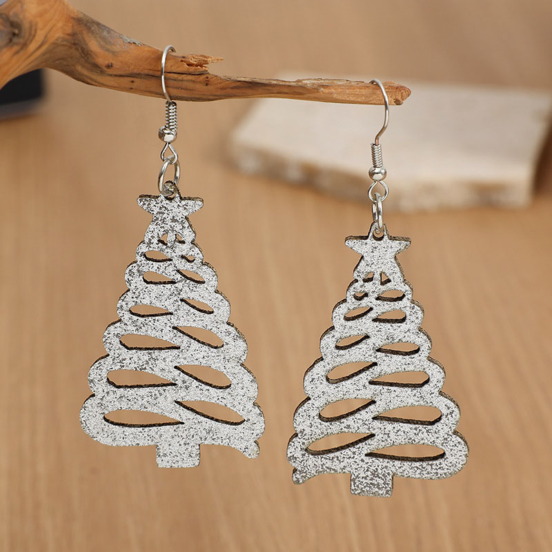 Christmas Tree Colorful Diamond Leather Earrings Fashion Temperament Sequin Hollow Christmas