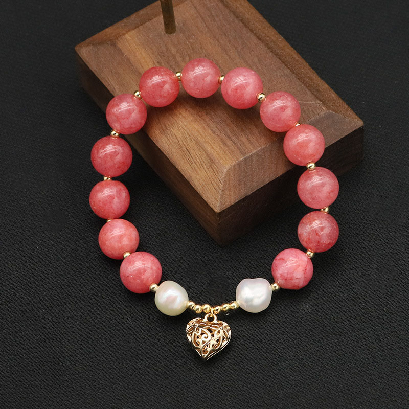 Wholesale Natural Pearl Watermelon Red Crystal Openwork Charm Bracelet