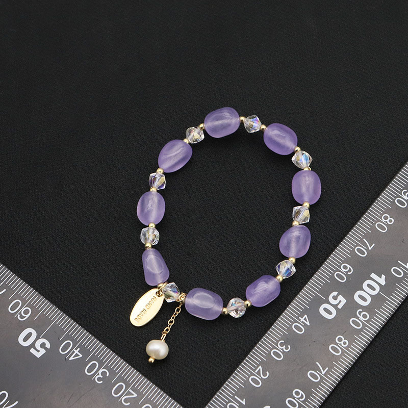 Wholesale Natural Pearl Simple Amethyst Zircon Stretch 18k Gold Plated Bracelet