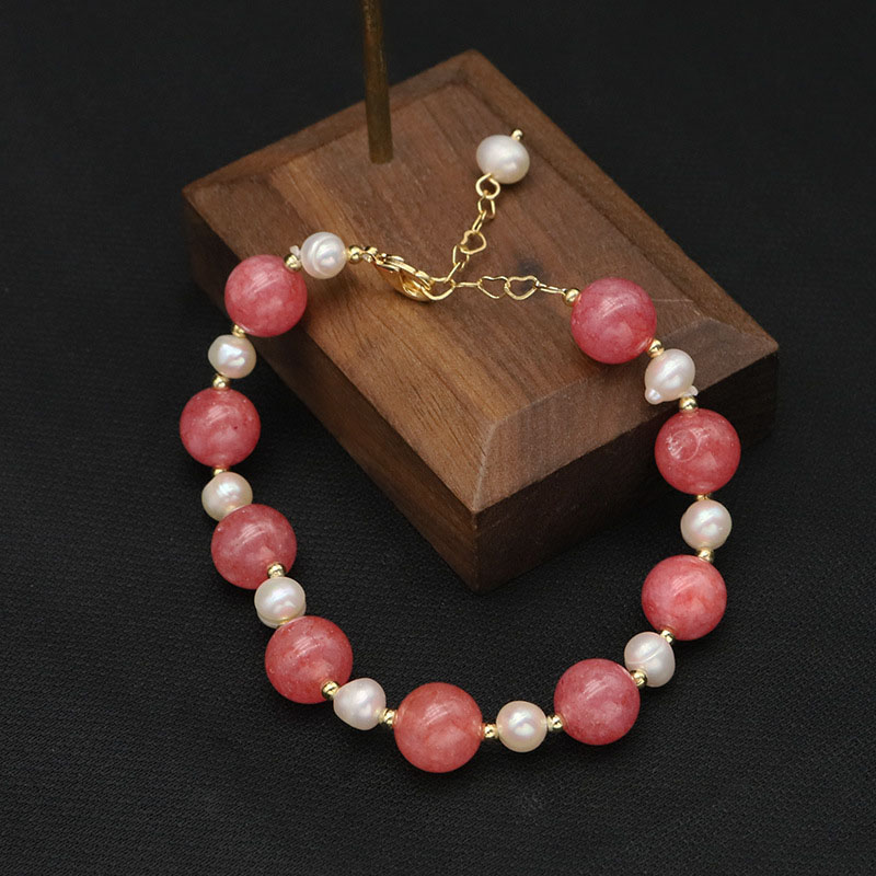 Wholesale Natural Pearl Watermelon Red Crystal Spacer Bracelet