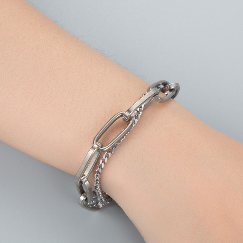 Wholesale Fashion Personality Design Double-layered Stacked Titanium Steel Silver-plated Non-fading Bracelet