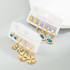 Titanium Steel Earrings Three Pieces Of Geometric Earrings With Diamonds Vendor