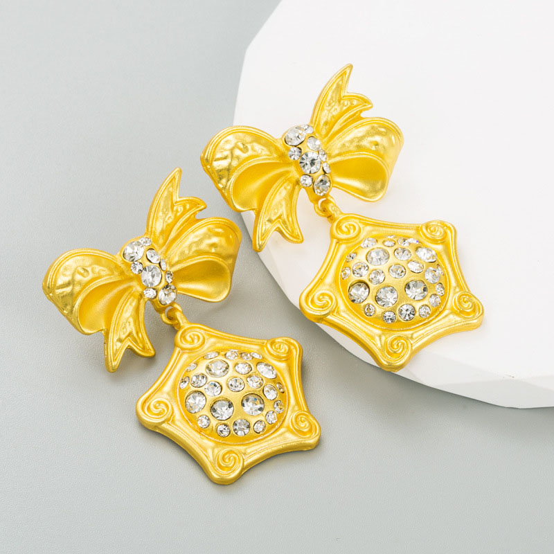 Wholesale Vintage Alloy With Diamond Bow Geometric S925 Silver Pin Earrings