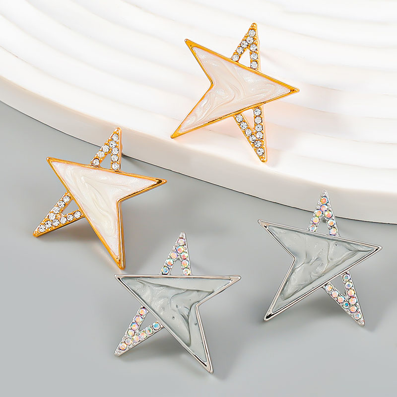 Wholesale Korean Fashion Simple Alloy Oil Drops With Diamonds Pentagram Earrings