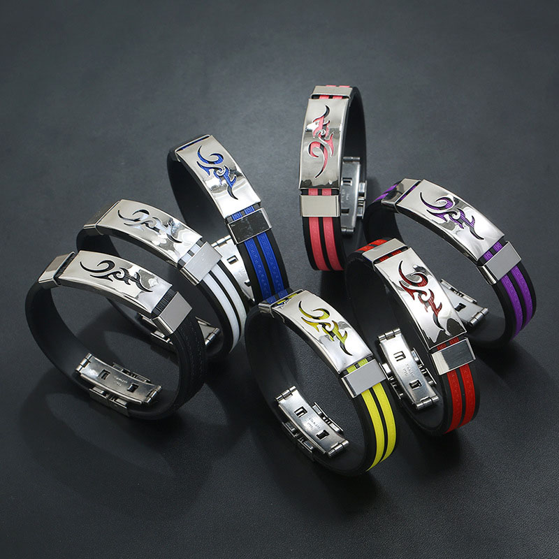 Korean Version Of Titanium Steel Personality Flame Silicone Stainless Steel Bracelet