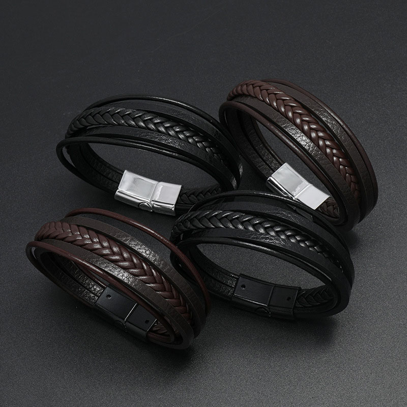 Simple Woven Leather Simple Men's Magnet Buckle Bracelet