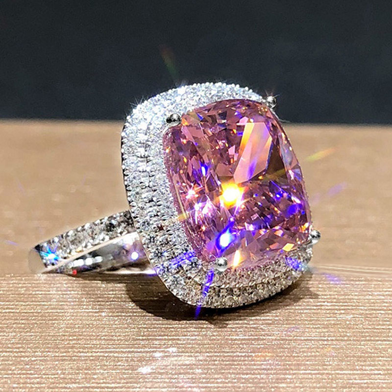 Square Micro Pink Diamond Simulated Zircon Ring Wedding Band