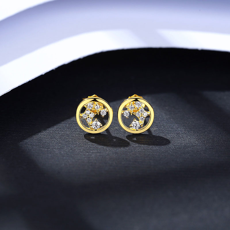 Wholesale Round 925 Silver With Zirconia Hollow Earrings
