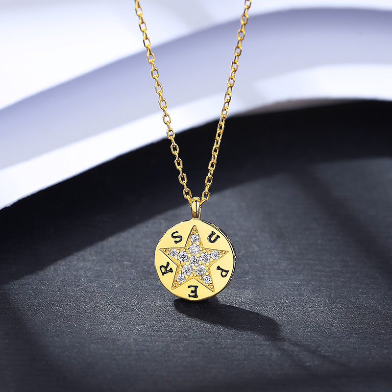 Wholesale Pentagram Pendant With Diamonds S925 Silver Korean Version Of The Letter Round Cross Chain Necklace