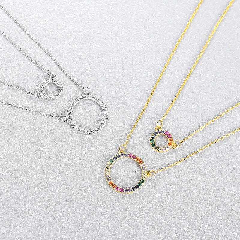 Wholesale Double S925 Silver Colored Zirconia Pendant Double Loop Rainbow Necklace