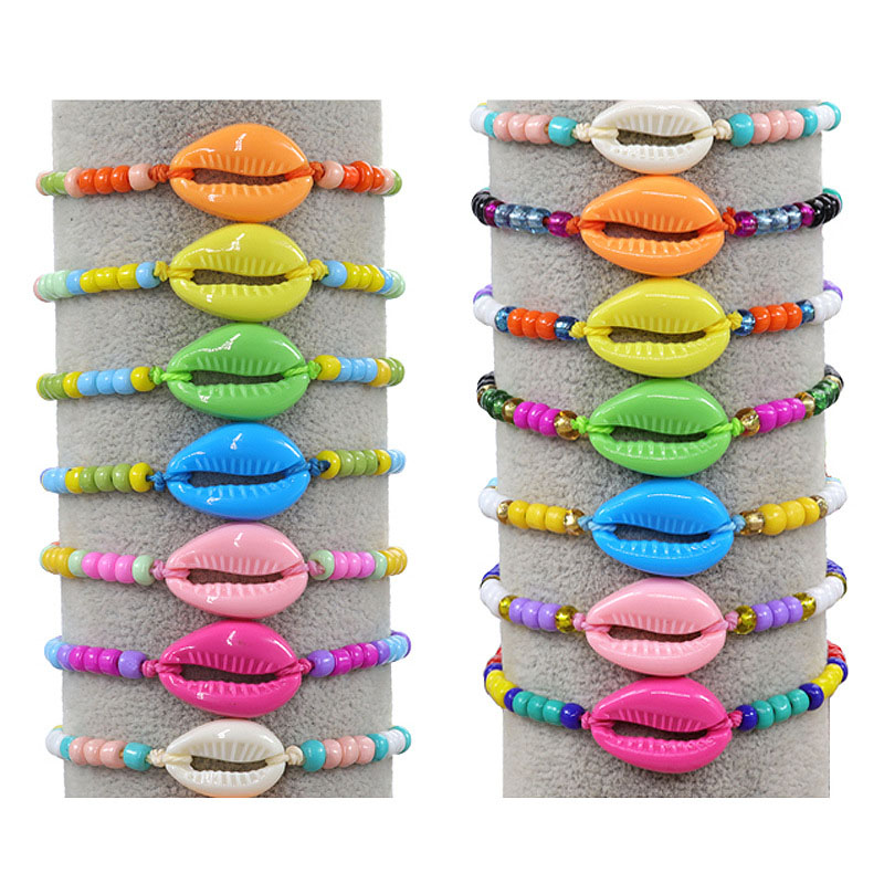 Wholesale Bracelet Acrylic Shell Colorful Rice Beads Hand-woven Bohemian Anklet