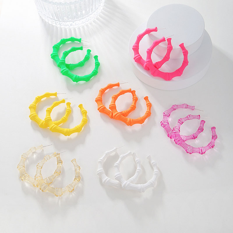 Wholesale Bamboo C-shaped Geometric Multicolor Fluorescent Rubber Paint Earrings