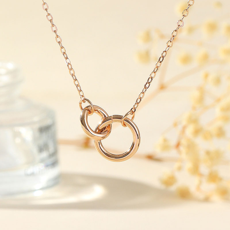 Wholesale Fashion Simple Double Ring Pendant Geometric Metal Rose Gold Necklace