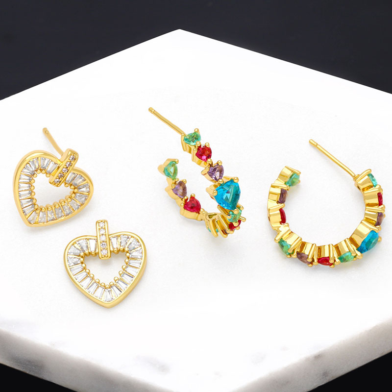 Wholesale Vintage Color Zirconia Fashion Delicate Love Earrings