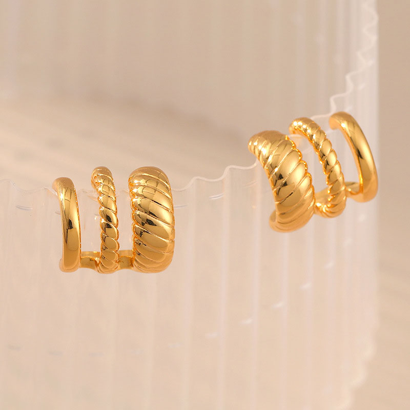 Wholesale Brass Plated 18k Real Gold Multi-layer Irregular French Vintage Earrings