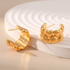 Wholesale Brass Plated 18k Genuine Gold Irregular Peach Heart C-shaped Gold Minimalist Earrings