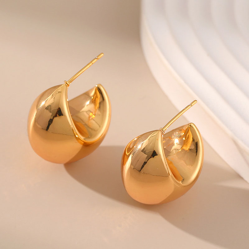 Wholesale Moon Brass Plated 18k Genuine Gold Semi-circle Earrings