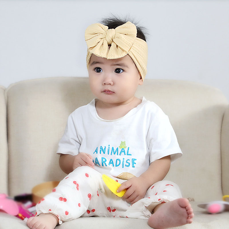 Super Soft Nylon Double Layer Bow Jacquard Wide Edge Baby Hairband Supplier