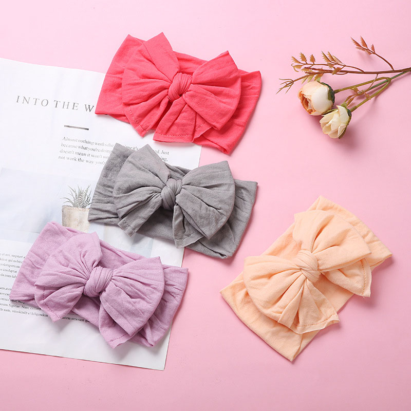 Soft Nylon Swallowtail Bow Baby Double Knotted Wide Headband Supplier
