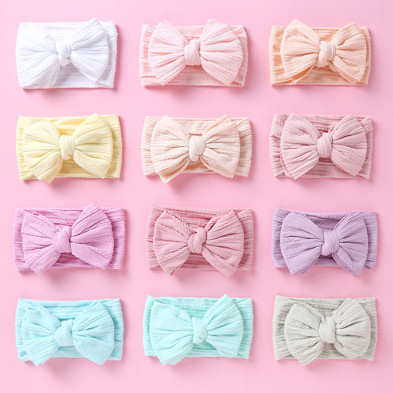Jacquard Nylon Bow Wide Edge Baby Double Knotted Headband Supplier