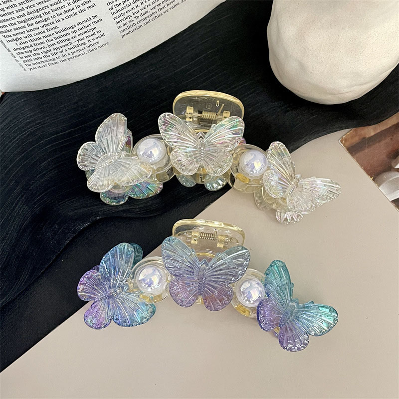 Wholesale Glitter Butterfly Grip Clip Large Hair Clip Pearl Shark Clip