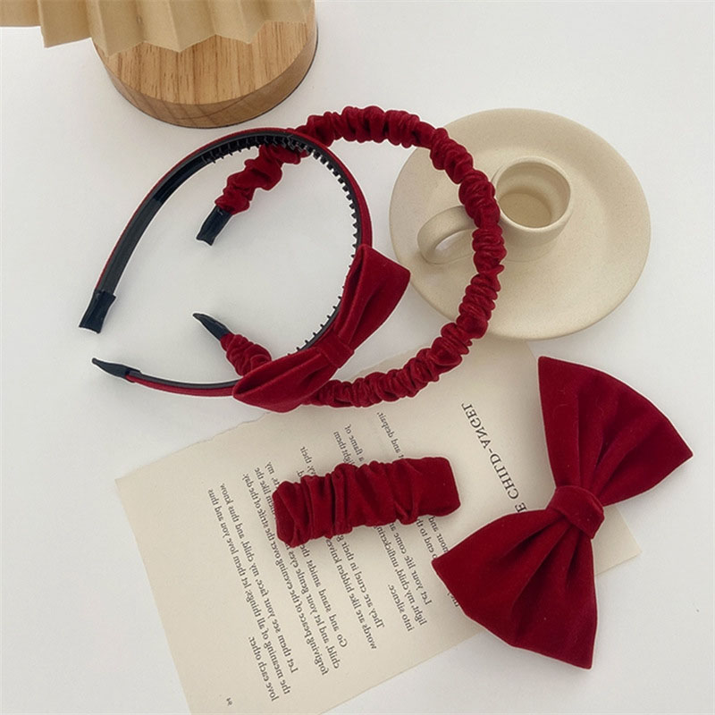 Wholesale Red Hair Clip Bow Knot Velvet Ruffle Headband