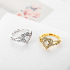 Brass With Zirconia Full Diamond Micro-set Love Hearts Couple Ring Supplier