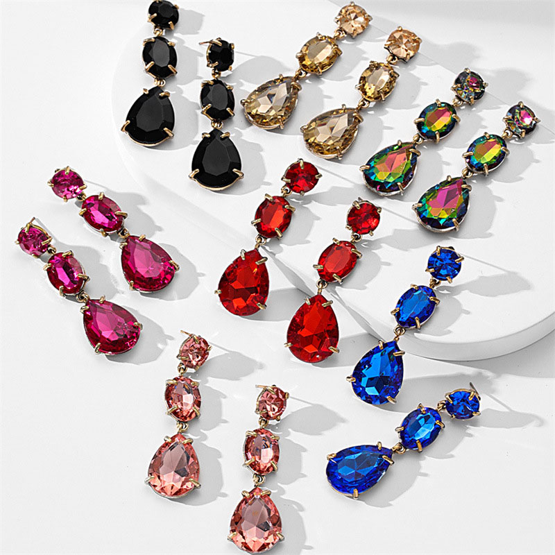 Fashionable Colorful Diamond Alloy Inlay Teardrop Long Earrings Supplier