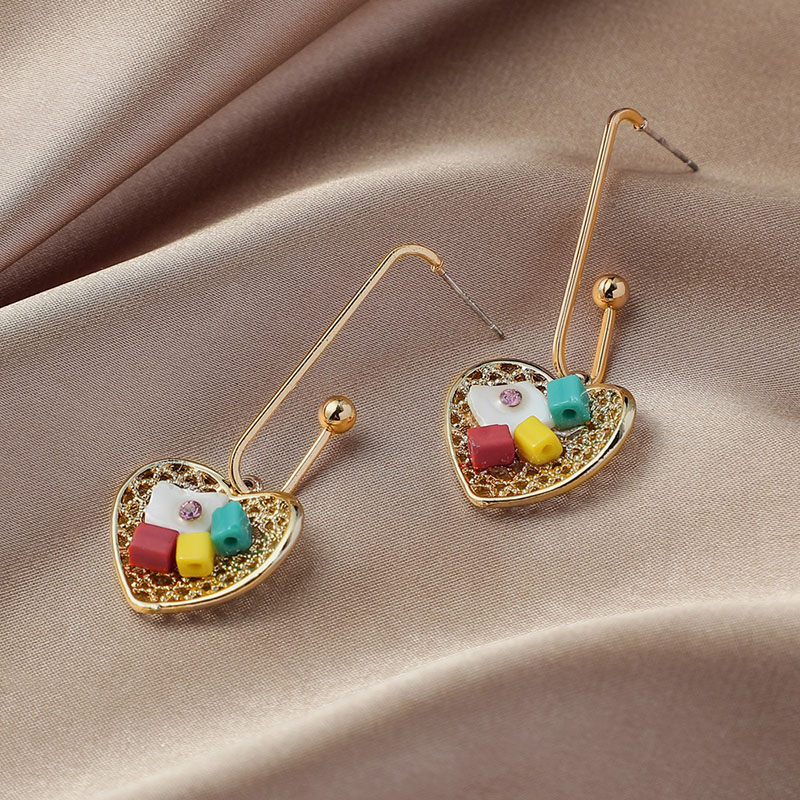 Japan And South Korea Hollow Out Colorful Diamond Shell Candy Color Long Heart-shaped Earrings Supplier