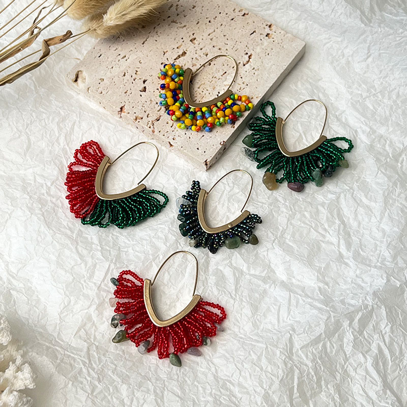 Hand-woven Rice Beads Hand-made Large V-shaped Tassel Earrings Supplier
