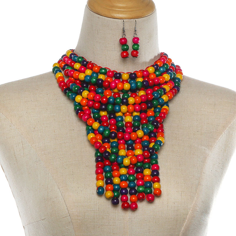 North American Exaggerated Wood Beads African Ethnic Necklace Set Vendors