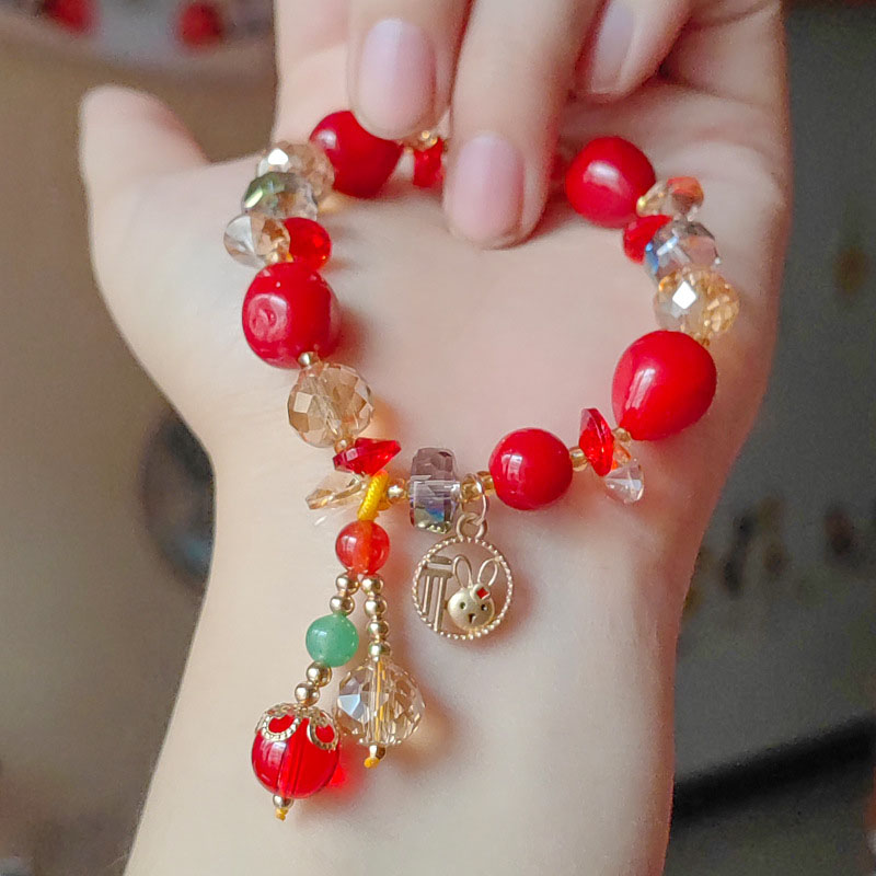 Wholesale Red Date Beads Stone Jade Bunny Crystal Red Shell Beads Bracelet