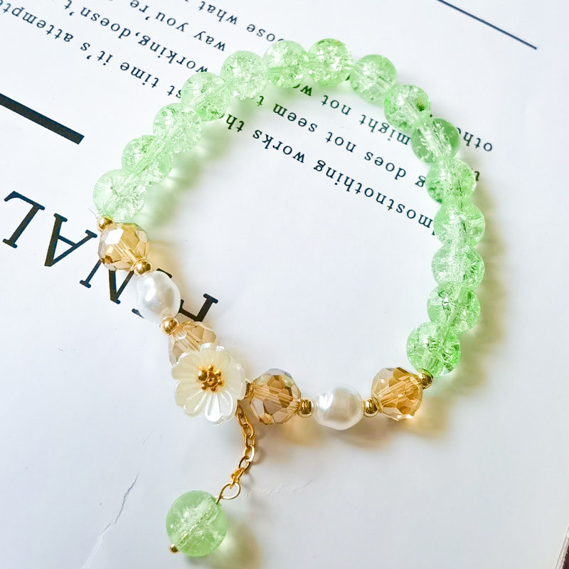 Wholesale Imitation Pearl Crystal 8mm Glass Round Beads Small Daisy Bracelet