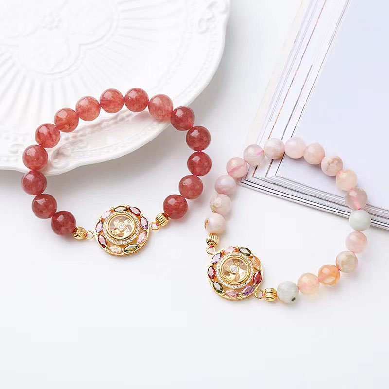 Wholesale Rotating Pinwheel Strawberry Crystal Cherry Blossom Agate Bracelet