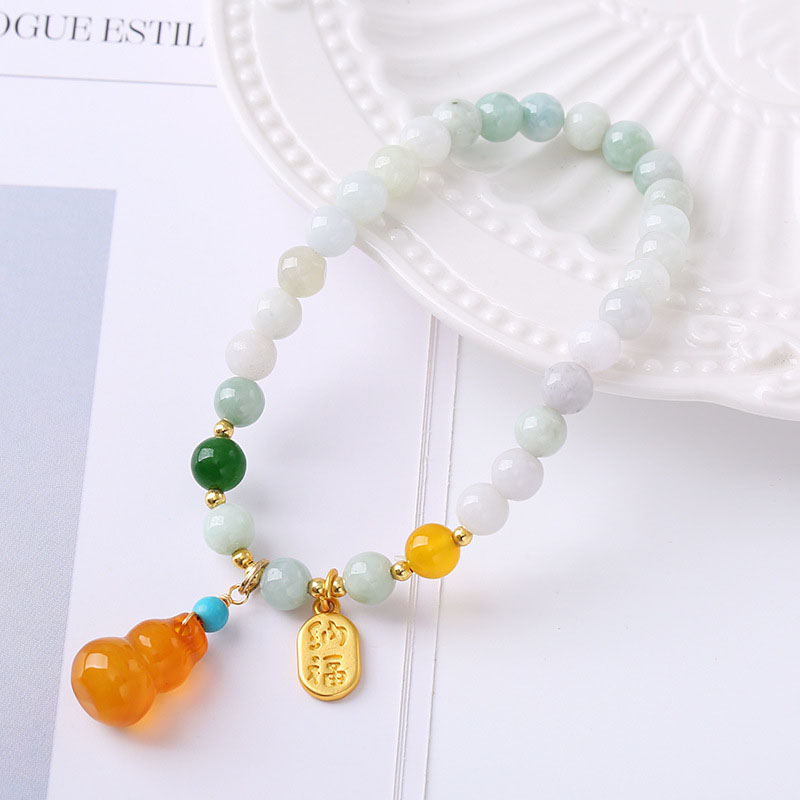 Wholesale Simple Jadeite Jade Ethnic Gourd Golden Jade Bracelet