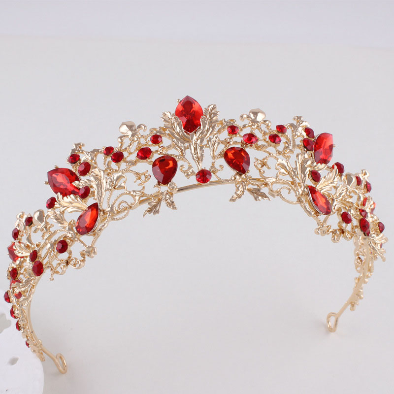 Wholesale Bride Vintage Red Rhinestone Baroque Gold Crown
