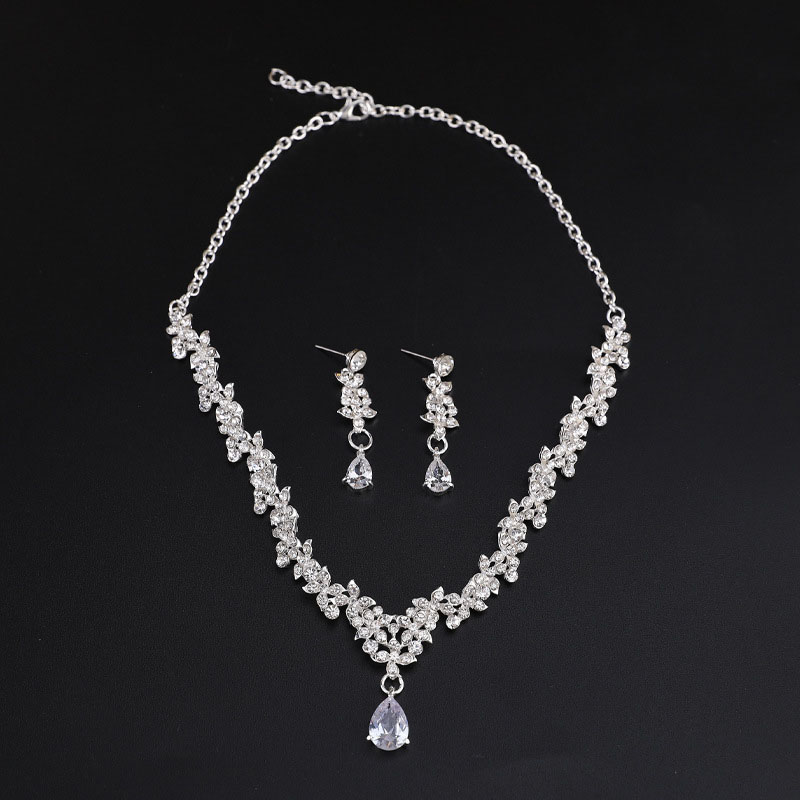 Bridal Diamond-set Zirconia Necklace Earrings Two-piece Set Vendors