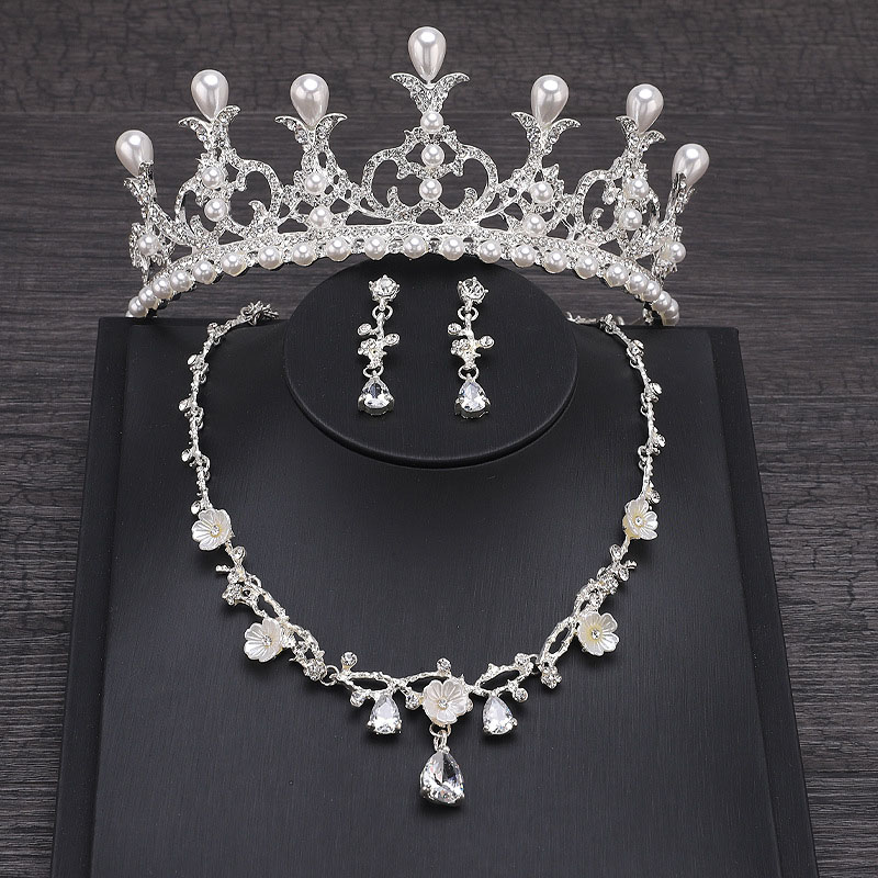 Bridal Crown Three Pieces Wedding Necklace Pearl Hair Ornaments Supplier