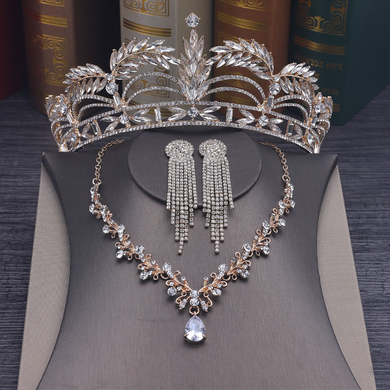 Bridal Crown Necklace Earrings Three Pieces Set Supplier