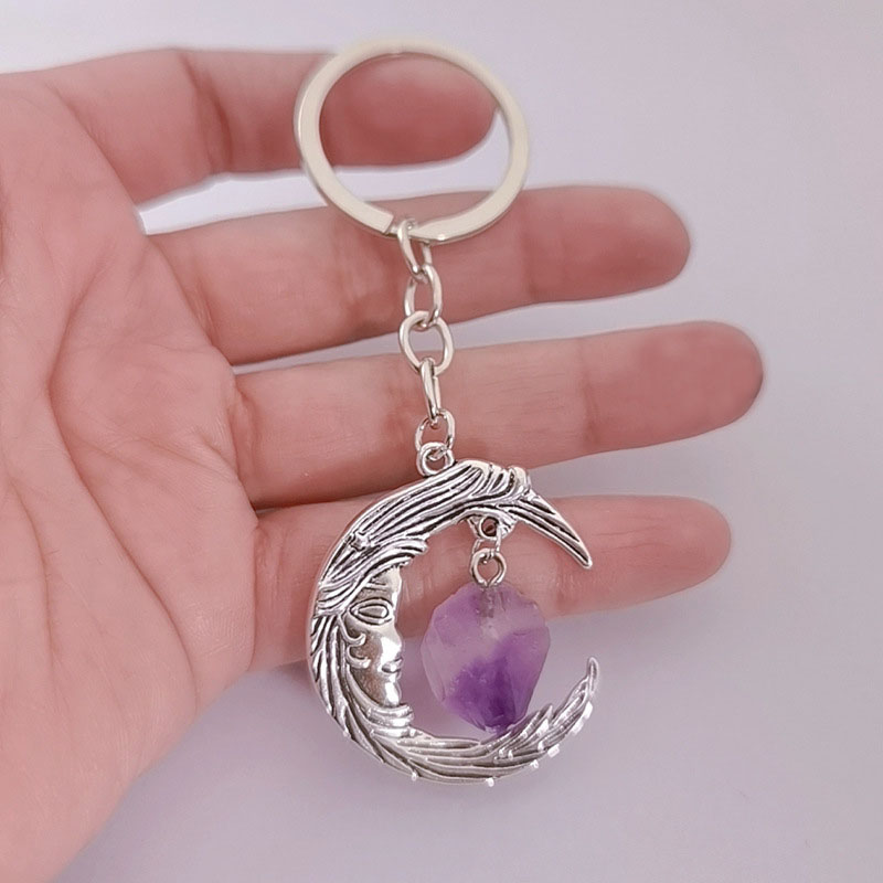 Vintage Moon Natural Amethyst Couple Keychain Suppliers
