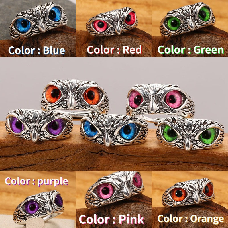 Vintage Alloy Blue Eyes Owl Adjustable Ring Distributors