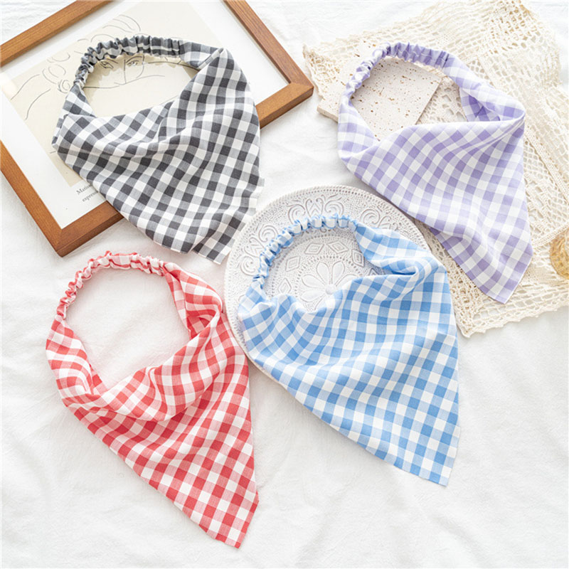Wholesale Jewelry Square Plaid Stretchy Hair Bandage Triangle Scarf