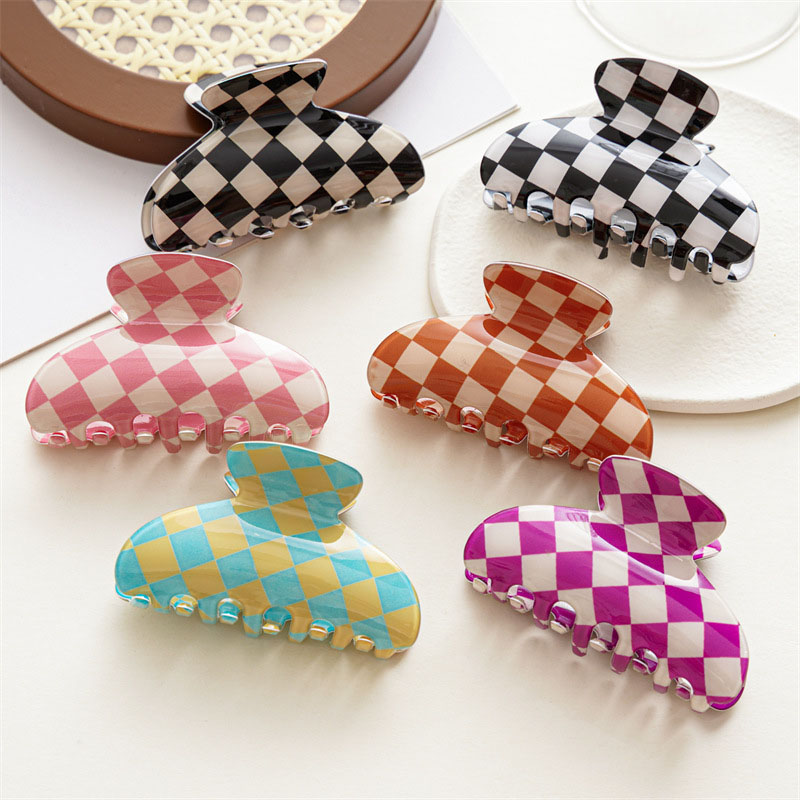 Wholesale Jewelry Checkerboard Grasping Clip Imitation Acetate Shark Clip
